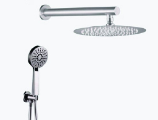 סט 5 מוצרים בראסס למקלחת כרום ניקל ראש 25 נק מים עם מאחז למזלף צינור 1.5 מזלף יד מוט עגול 40 סמ