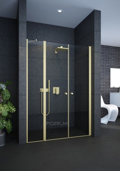 מקלחון חזית 6 ממ זהב מחוסם דופן קבוע ו 2 דלתות פנימה החוצה גובה 185 רוחב 120 עד 200