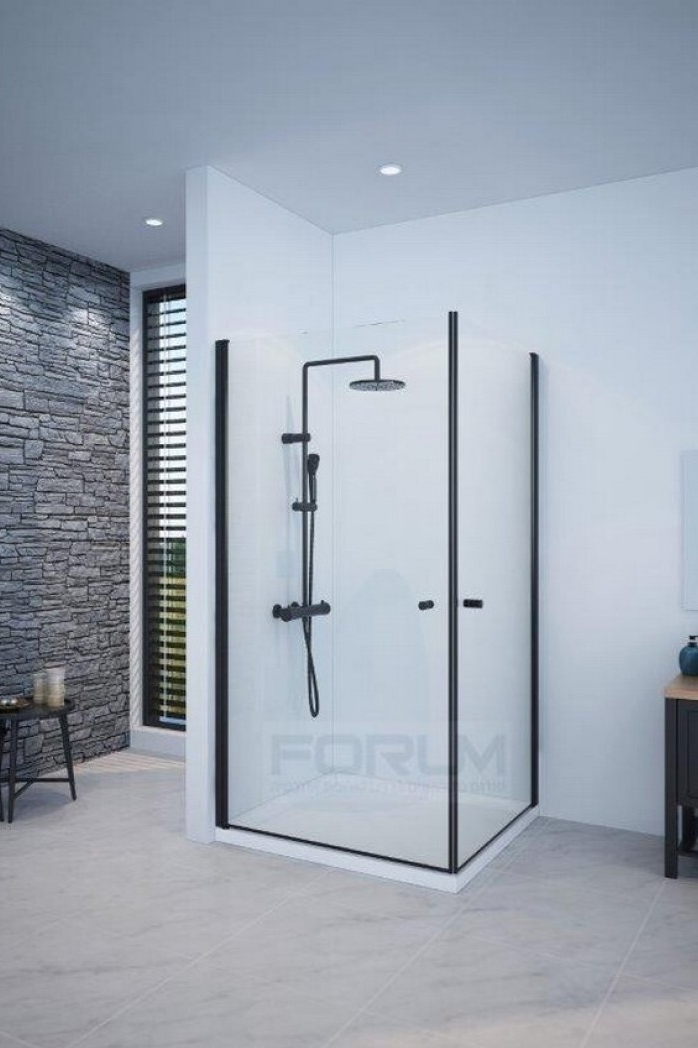 מקלחון פינתי 2 דלתןת פנימה והחוצה 6 ממ שחור גובה 185 רוחב 80 על 80 או 90 על 90 לפי מידה 65 עד 90