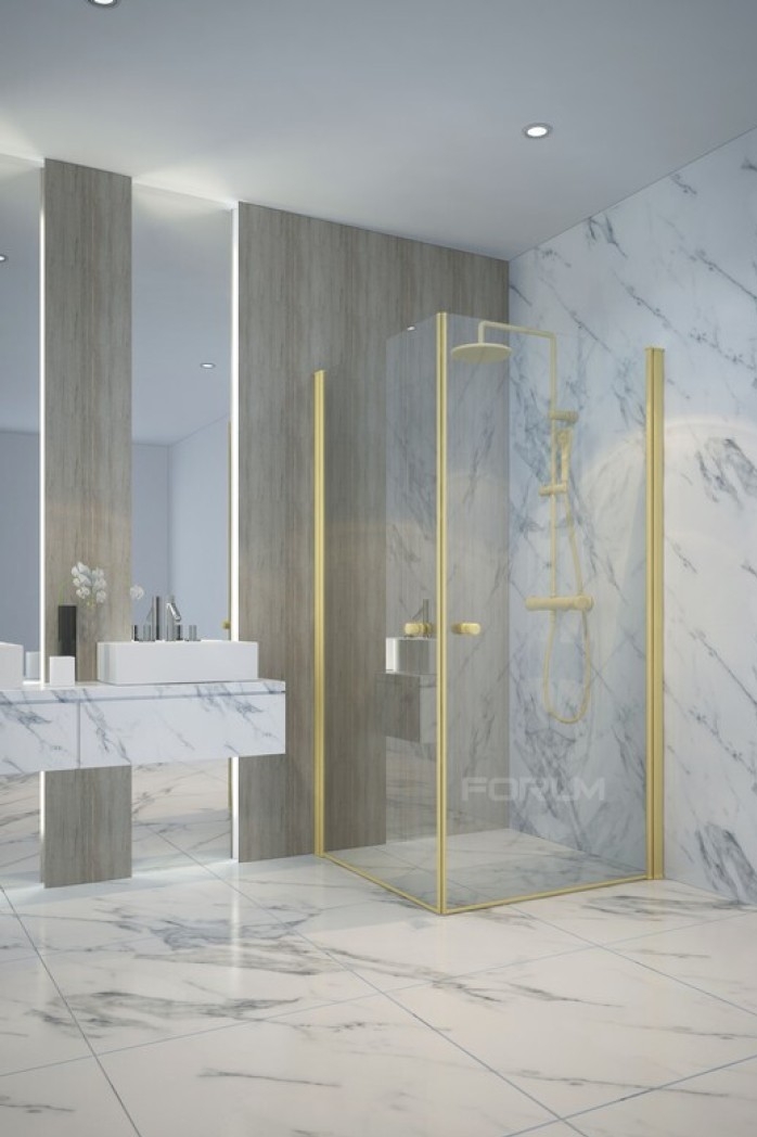 מקלחון פינתי 2 דלתות פנימה והוצה גובה 185 6 ממ 80 על 80 זהב או 90 על 90