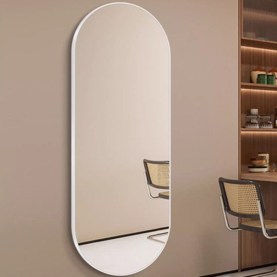 מראה ד אובלית מסגרת דקה לבן 60 על 120