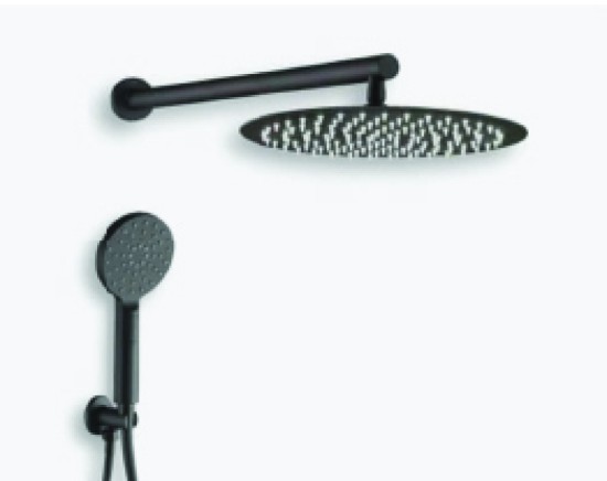 סט 5 יח למקלחת ראש 25 נק מים עםמאחז למזלף צינור 1.5 מזלף יד מוט עגול 40 סמ הכל בראסס שחור או ניקל מבריק