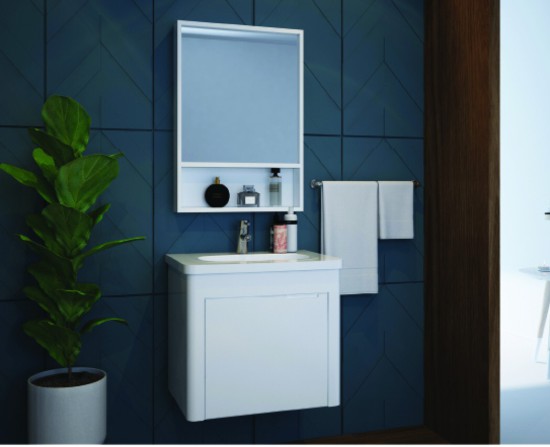 ארון אמבטיה תלוי דלת רוחב 50 ע 37 ג 45 טריקה שקטה כיור מראה כוללת 2 מדפים 