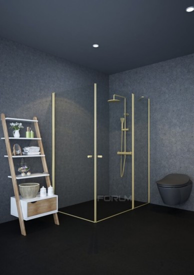 מקלחון פינתי 6 ממ מחוסם זהב גובה 185 קבוע ו2 דלת פנימה והחוצה דלת 60 על 90 דופן ודלת 70 עד 135