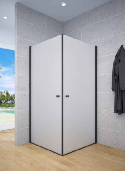 מקלחון פינתי 6 ממ מחוסם שחור 2 דלתות פנימה והחוצה חלבי גובה 185 80 על 80 או 90 על 90 