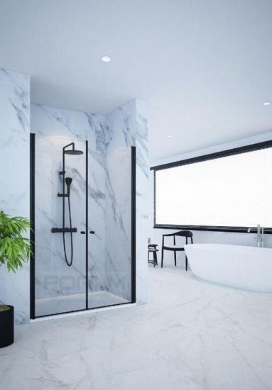 מקלחון 6 ממ מחוסם שחור חזית 2 דלתות פנימה החוצה גובה 185 רוחב 70עד 140 