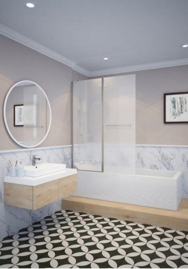 אמבטיון 6 ממ מחוסם ניקל זכוכית חלבי אייסי גובה 140 קבוע פלוס דלת פנימה והחוצה 