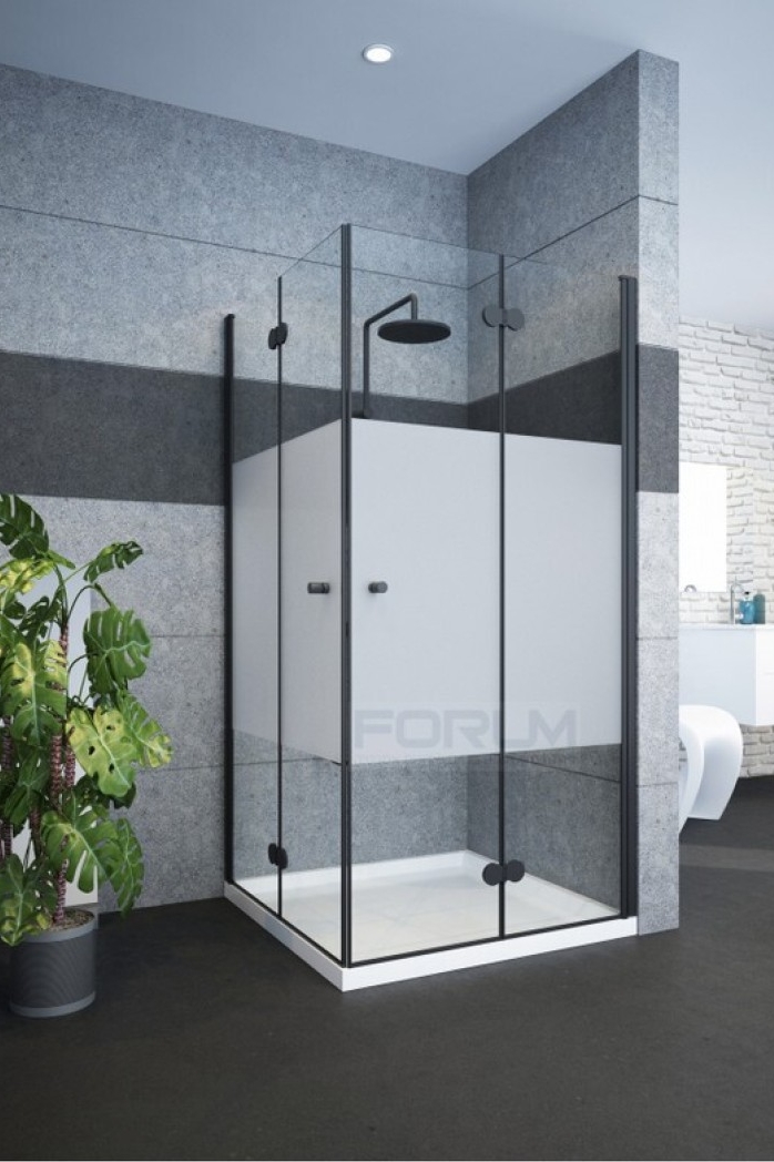 מקלחון פינתי הרמוניקה שחור מתקפל 6 ממ מחוסם פס חלבי גובה 185 80 על 80 או 90 על 90 