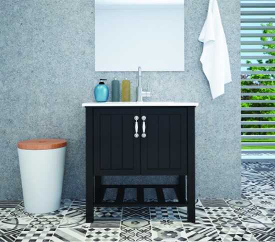 ארון אמבטיה מונח 2 דלתות שחור מידה 60 ע 46 ג 89 שחור מט טריקה שקטה כיור מראה מרחפת 